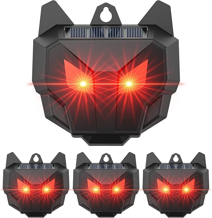 4 Pack Solar Nocturnal Animal Repeller with Red Flashing Lights, Humane Coyote Deterrent for Fox Raccoon Skunk Deer, Waterproof Predator Eyes Animal Deterrent for Chicken Coop & Garden
