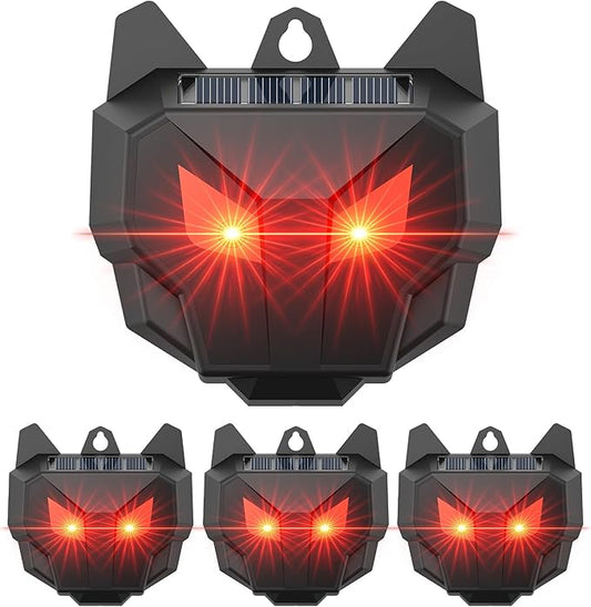 4 Pack Solar Nocturnal Animal Repeller with Red Flashing Lights, Humane Coyote Deterrent for Fox Raccoon Skunk Deer, Waterproof Predator Eyes Animal Deterrent for Chicken Coop & Garden