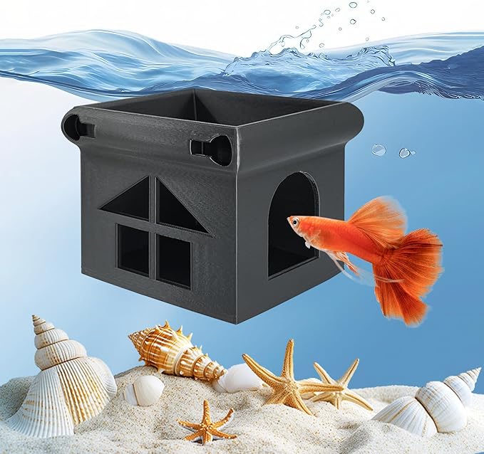 Betta Fish Hammock, White Floating Resting Leaf with Suction Cup - Aquarium Perch Ledge for Bettas, Shrimp, and Nano Fish - Minimalist Tank Decor & Accessory (Black Hideout)