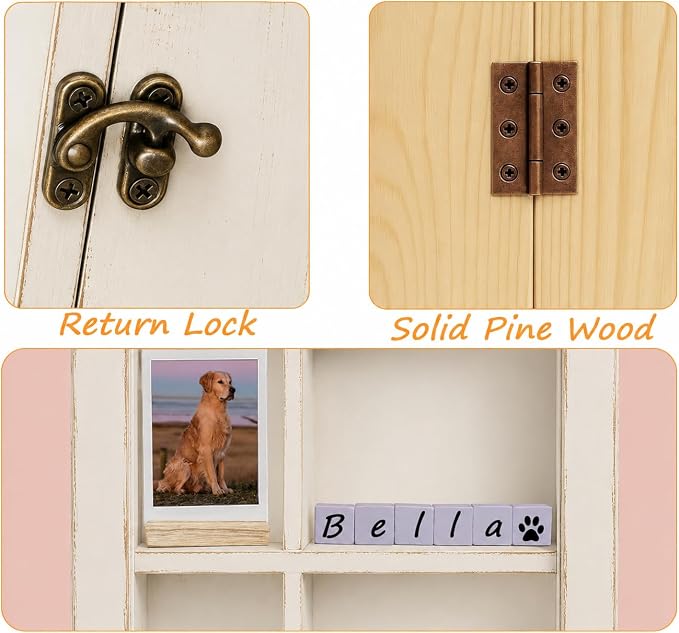 12x16 Inch Solid Wood Pet Memorial Shadow Box Frame with Shelves | Large Deep Display Case Memory Box for Dog & Cat Paw Print Urn Keepsake , Pet Remembrance Sympathy Gift - Distressed White
