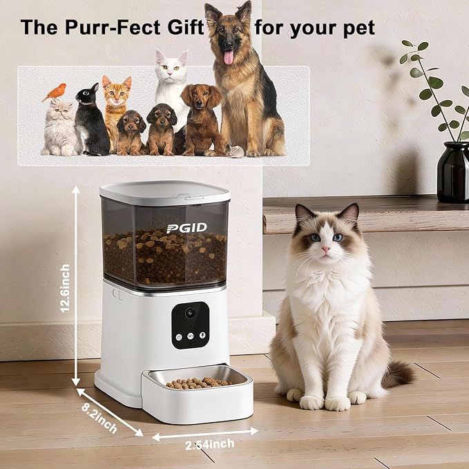 Automatic Cat Feeder,2.4G WiFi Automatic Dog Food Dispenser，Auto Dog Feeder with APP Control,5L Timed Auto Cats Food Dispenser w 2-Way Audio for Multiple Pet
