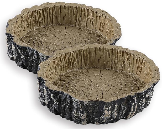 (2 Pack) Reptile Feeding Dish Bowl,Reptile Tree Trunk Food/Water Dish for Reptiles,Amphibians,Bearded Dragon,Lizard,Gecko,Tortoise,Hermit Crab and Little Critters,Made from Premium Resin(Small Size)