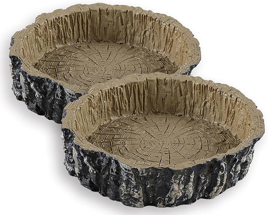 (2 Pack) Reptile Feeding Dish Bowl,Reptile Tree Trunk Food/Water Dish for Reptiles,Amphibians,Bearded Dragon,Lizard,Gecko,Tortoise,Hermit Crab and Little Critters,Made from Premium Resin(Small Size)
