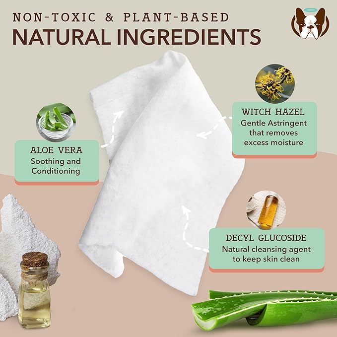 Natural Dog Company XL Grooming Wipes for Dogs – Hypoallergenic, Biodegradable, Fragrance Free – Aloe Vera & Witch Hazel – Large 7×8 in Wipes for Paws, Face, Ears & Butt – 200 Count Sensitive Skin
