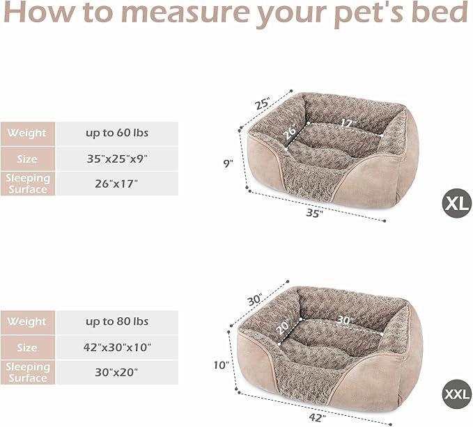 X-Large Dog Bed for Large Medium Small Dogs Rectangle Washable Dog Bed, Orthopedic Dog Bed, Soft Calming Sleeping Puppy Bed Durable Pet Cuddler with Anti-Slip Bottom XL(35"x25"x10")