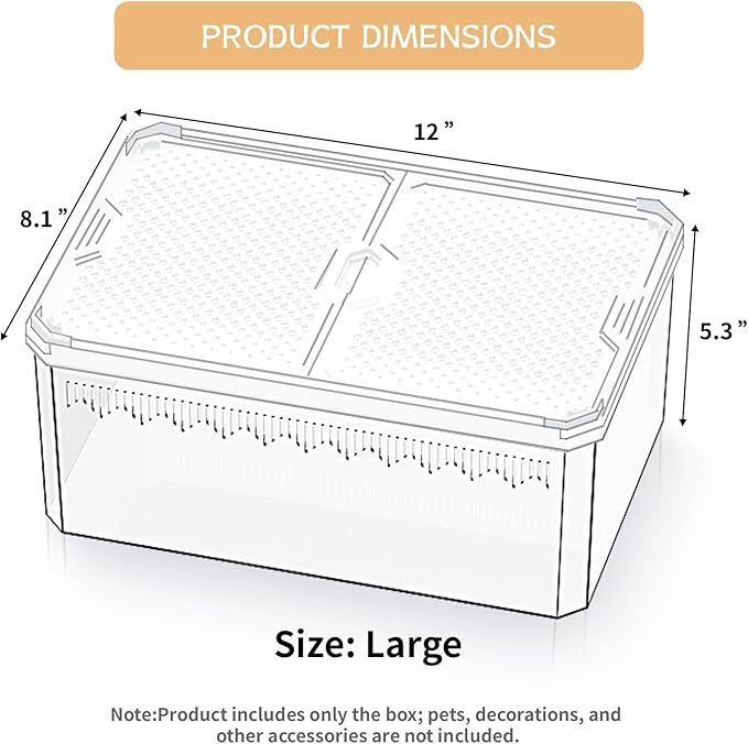 High-Transparency Reptile & Insect Enclosure Terrarium with Magnetic Door, Excellent Ventilation, Easy Cleaning, and Strong, Long-Lasting Build for Frog,Insect House Gecko, Hermit Crab White, 12Inch