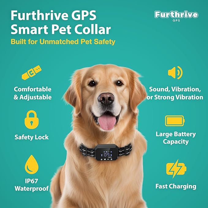 Furthrive GPS Dog Collar, Wireless Dog Fence 100–3280 ft Circular Boundary, Waterproof GPS Dog Collar System Outdoor with Beep, Vibration & Adjustable Training