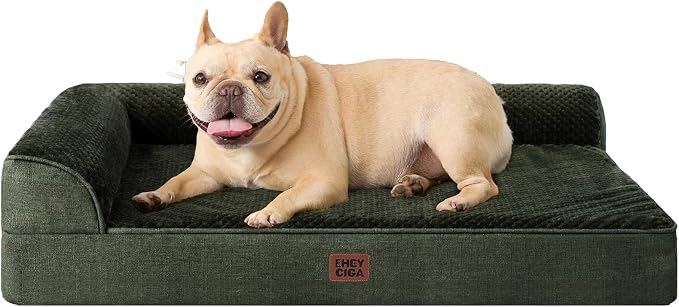 EHEYCIGA Orthopedic Dog Bed Medium Size, Memory Foam Dog Bed, Dark Green | Small Dog Sofa with Washable Removable Cover, Waterproof Pet Couch for Crate with Nonskid Bottom, 30x20x6