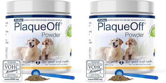 ProDen PlaqueOff Powder for Pets - Cat & Dog Breath Freshener - Plaque & Tartar Remover for Pet Oral Care - 180g (Pack of 2)