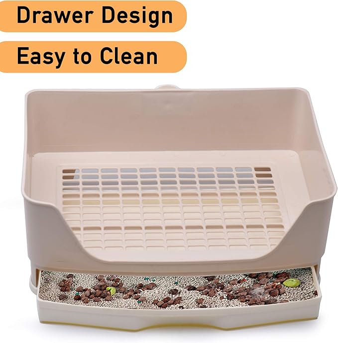 CalPalmy Large Rabbit Litter Box with 10PCS Bonus Pads, Bunny Corner Toilet Box with Drawer and Bigger Pet Pan for Adult Guinea Pigs, Chinchilla, Ferret, Galesaur, Small Animals
