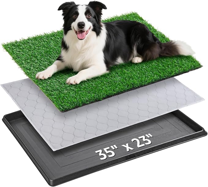 Portable Dog Grass Pad with Tray 35"x23", for Indoor Outdoor Potty Training | Dog Litter Box, Easy to Clean, Pet Loo, Artificial Grass Patch, Washable Pee Pad, Ideal for Patio Balcony Apartment