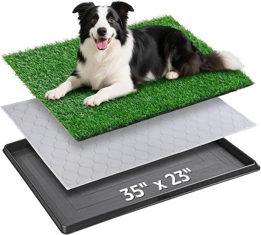 Portable Dog Grass Pad with Tray 35"x23", for Indoor Outdoor Potty Training | Dog Litter Box, Easy to Clean, Pet Loo, Artificial Grass Patch, Washable Pee Pad, Ideal for Patio Balcony Apartment