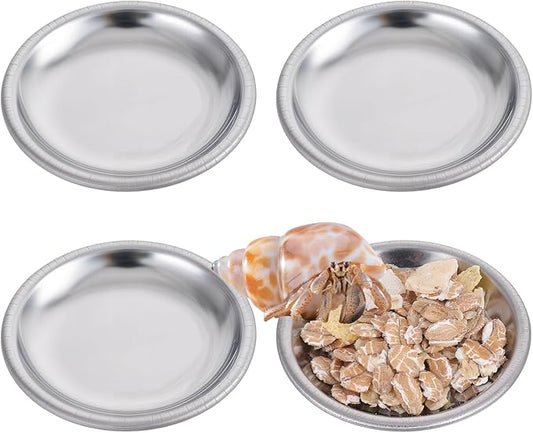 SynHHergyx 4 Pcs Hermit Crab Food & Water Bowl, Small Stainless Steel Feeding Dish for Hermit Crab, Snail, Gecko, Insect