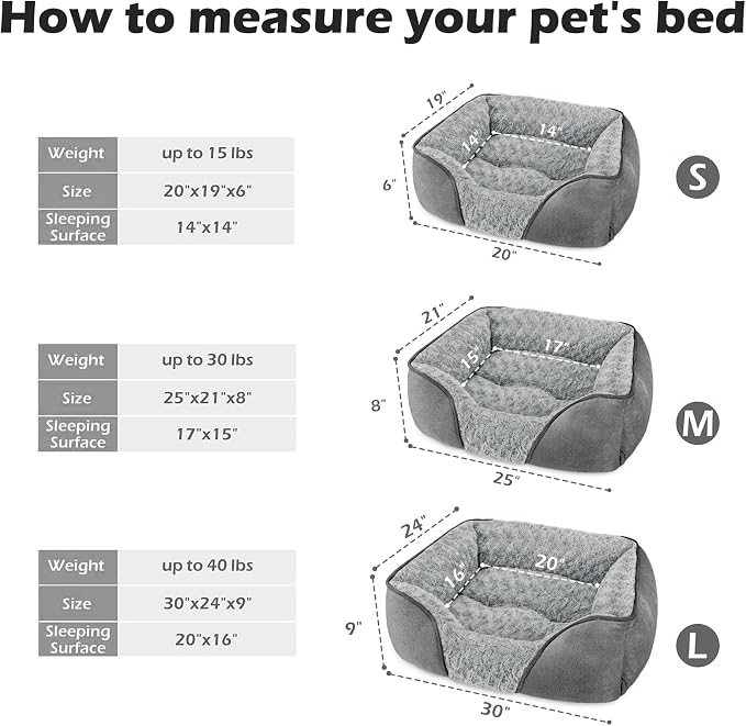 Medium Dog Bed Rectangle Washable Orthopedic Soft Calming Sleeping Durable Pet Cuddler with Anti-Slip Bottom