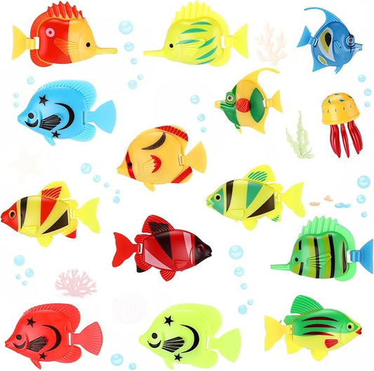 Weewooday 20 Pcs Artificial Moving Fishes Plastic Floating Lifelike Fish Tank Ornament Aquarium Decorations (Tropical Fish and Octopus)