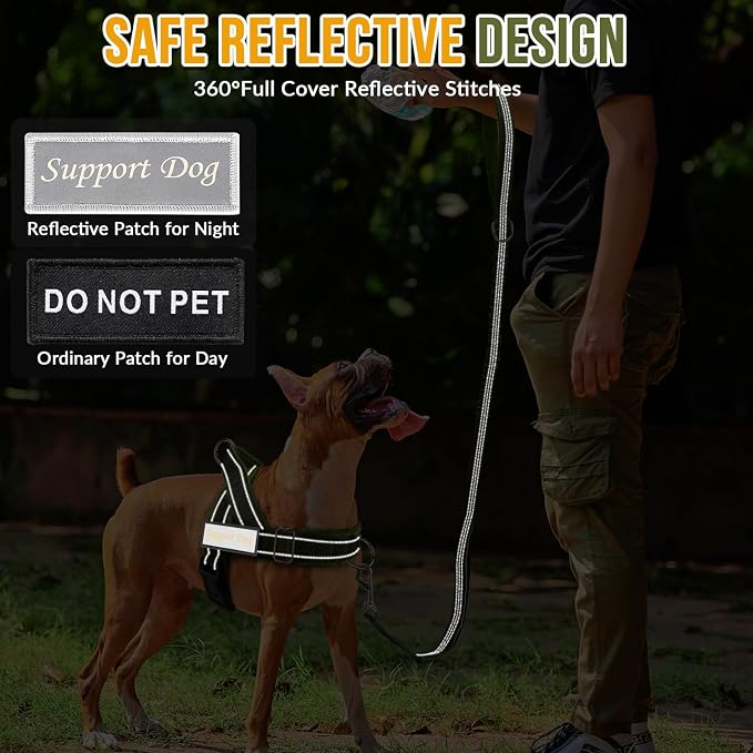 SlowTon No Pull Dog Harness with Front Clip - Heavy Duty, Soft Padded | Neck & Chest Adjustable, Tactical Pet Vest and Leash Set for Large Medium Sized Dogs, for Easy Walk & Training, Green S