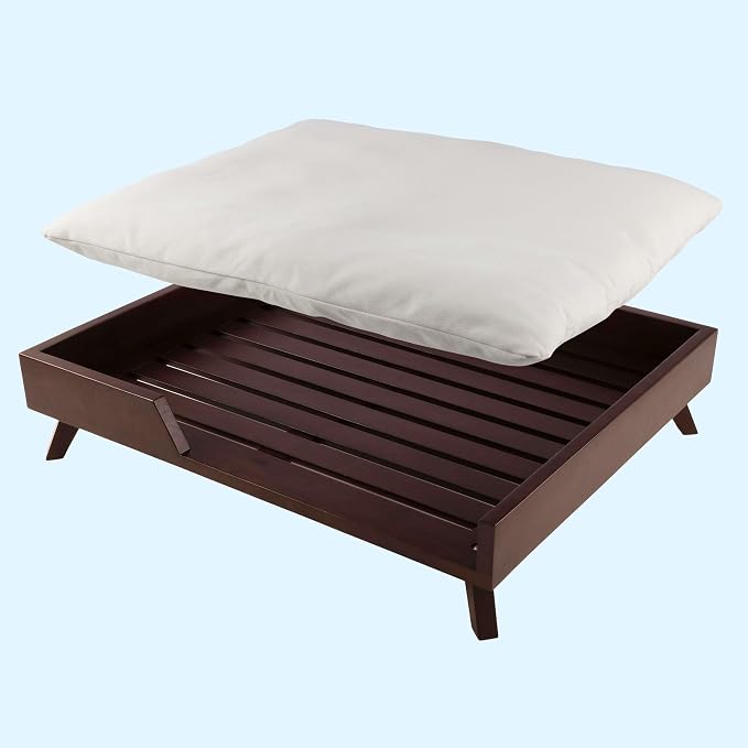 PETMAKER Indoor Elevated Dog Bed, Dark Brown, 36” x 29.5” | Medium Dog Bed with Solid Wood Frame and Soft Cushion, Mid-Century Modern Raised Pet Furniture for Medium to Large Pets