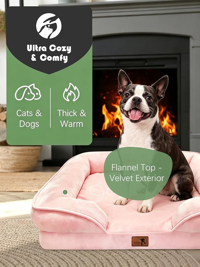 Spotted Play Orthopedic Dog Bed with Sides - Sofa Beds for Small Dogs, Supportive Foam Pet Couch Bed with Washable Removable Cover, Waterproof Lining and Non-Slip Bottom, Pink - S