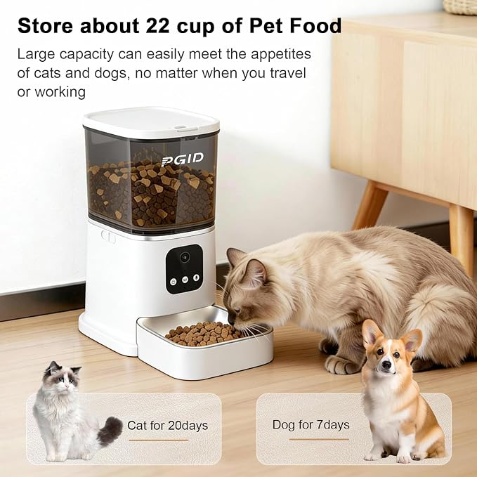 Automatic Cat Feeder,2.4G WiFi Automatic Dog Food Dispenser，Auto Dog Feeder with APP Control,5L Timed Auto Cats Food Dispenser w 2-Way Audio for Multiple Pet