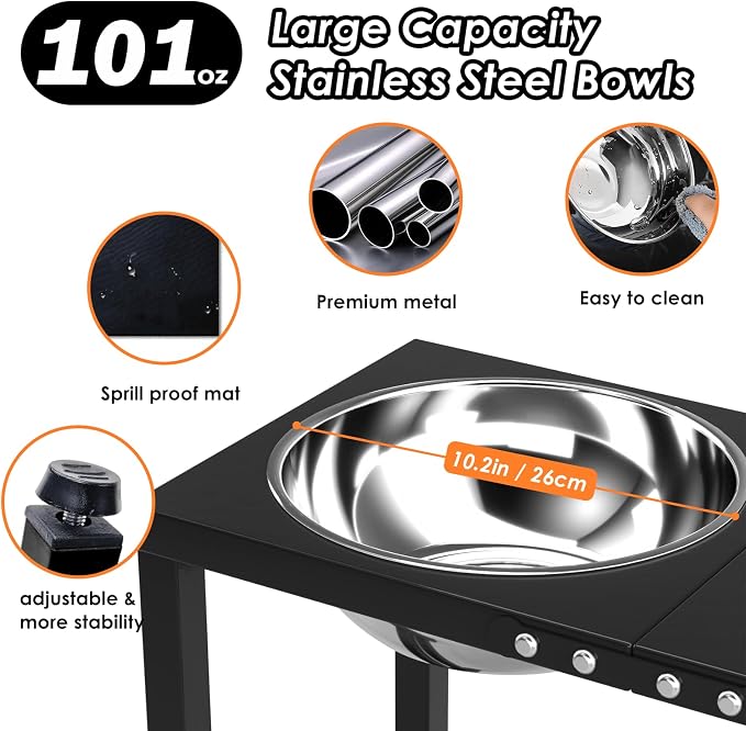 Metal Elevated Dog Bowls for Large Extral Large Breed Raised Dog Bowl Stand with Sprill Proof Mat and 3000ML Pet Bowls, 17" Tall Food & Water Feeder for Extra Large Breed