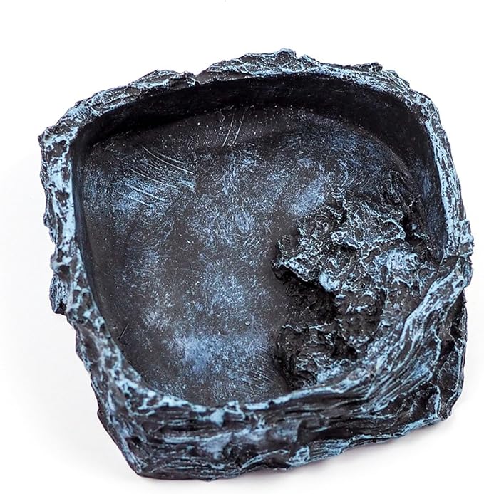 OMEM Reptile Natural Bowl Food and Water Dish Resin Made (2PCS- Black)