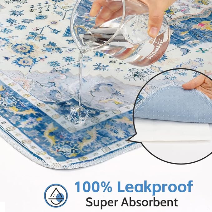 Washable Pee Pads for Dogs, 2 Pack Reusable Puppy Training Pads 24"x18" Super Absorbent Waterproof Dog Training Pads, Non-Slip Potty Pads, Whelping Pads Litter Mat Blue Medallion