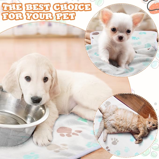 Tatuo 4 Pack Fleece Dog Blankets for Puppy Cats Multi-Size Sleep Mat for Pet Guinea Pig Soft Washable Warm Crate Bed Puppy Teething Toys Print Pattern Blanket Indoor(Milky White,24 x 16 Inch,Paw)