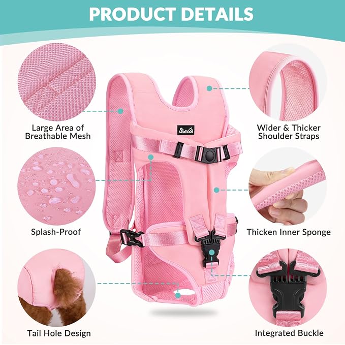Lukovee Dog Backpack Carrier, Adjustable Front Carrier for Small Breeds | Legs Out Easy-fit, Hands Free, Lightweight, Dog Chest Pack for Hiking Travel Cycling Outdoor (Pink,Medium)