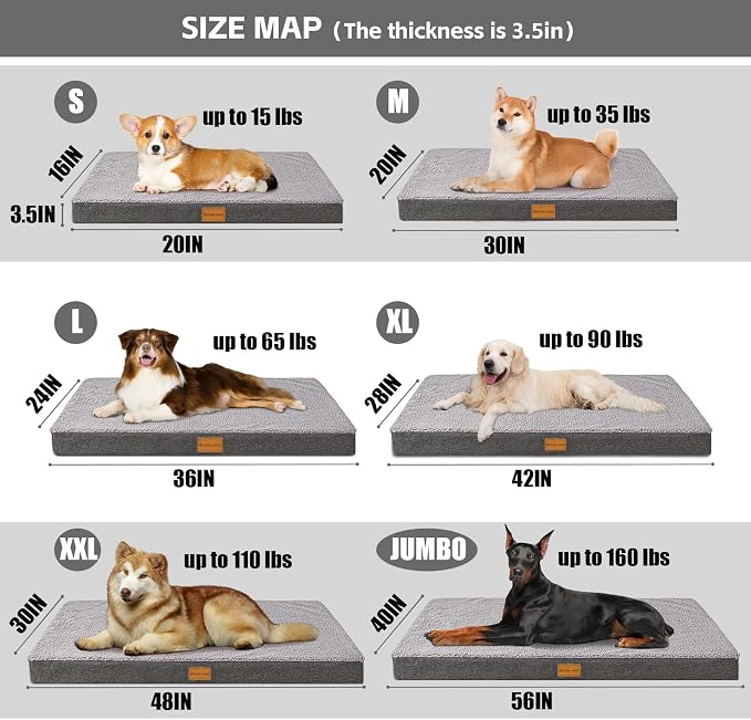 Patas Lague Orthopedic Large Dog Bed Washable Pet Sofa Mat 36''X24'' Grey | Egg-Crate Foam Dog Couch For Large Sized Dogs, Waterproof Removable Cover, Soft Pet Crate Bed With Nonskid Bottom