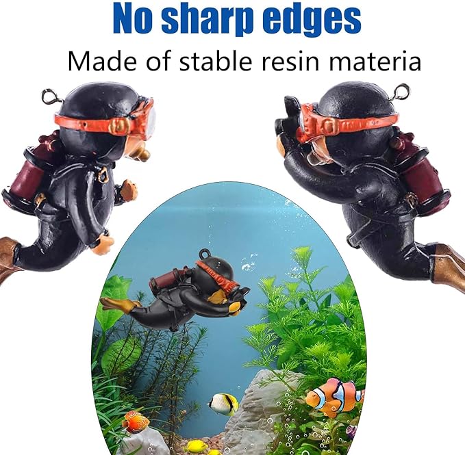 2-Pack Tank Decorations, Cute Little Diver, Aquarium Decoration Accessories Ornaments with Float Ball, Playmate for Tank Suitable for All Kinds of Fish and Tanks (Black)