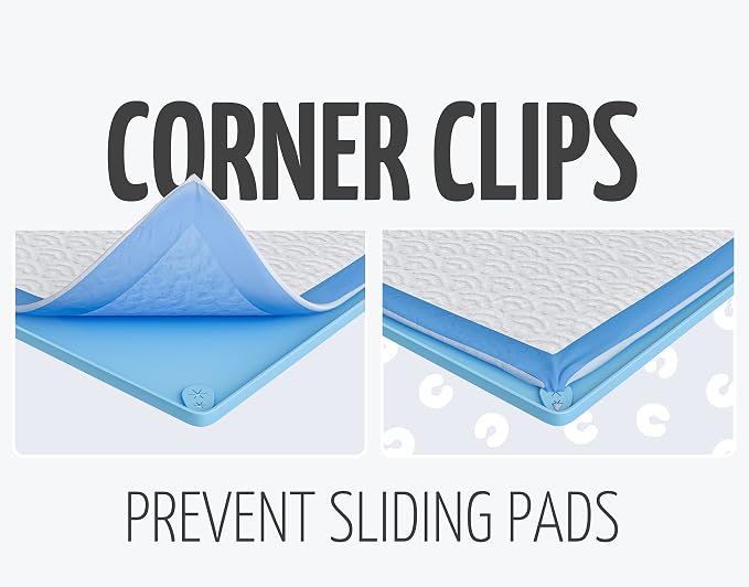 TidyFriend Dog Pee Pad Holder Tray Fits for 30” x 23” Pee Pads with Corner Lock Holes, Raised Edges, Non-Spill, Easy to Clean Silicone Dog Potty Tray Holder, for Indoor Floor Protection (Blue) | Corner Lock Holes, Raised Edges, Non-Spill, Easy to Clean...