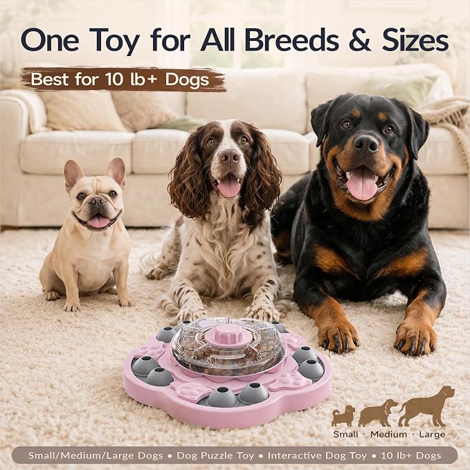 KADTC 3-Level Dog Puzzle Toy, Spin to Release Treat Dispenser, Slow Feeder | LARGE SIZE - Slide, swing, sniff, search: 4 play modes curb boredom, channel energy, build focus, deliver mental stimulation.