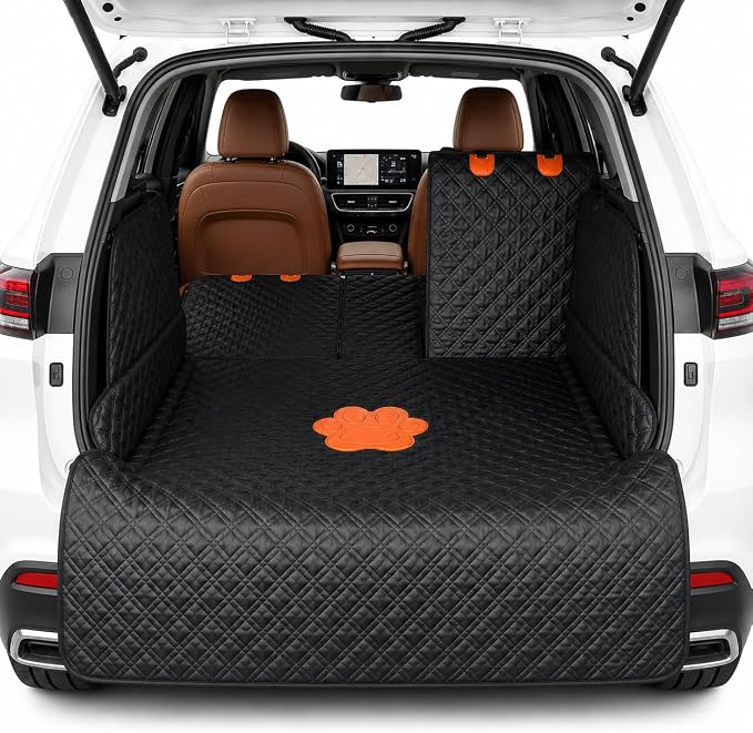 SUV Cargo Liner for Dogs,60/40 Split Seat Access,Waterproof Dog Trunk Cover | Feature: 60/40 Split Access | Material: Waterproof PU Leather | Protection: 15.75" Side Flaps & 19.69" Bumper Flap