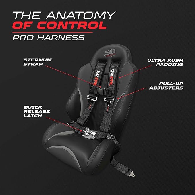 1pc 50 Cal Black 4 Point Harness 2 inch straps, Racing Harness Seat Belt | Ultra Kush padding, Push Button quick release hardware. Universal Fit for UTV, RZR, race car