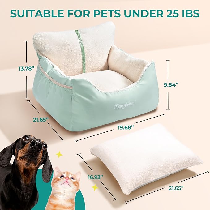 Dog Car Seat for Small Dogs & Cats Under 25 lbs, Beige Green