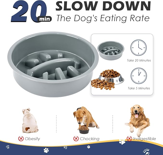 ADENGL Elevated Dog Bowls with Slow Feeder, 5 Adjustable Heights, Anti-Slip, Durable Metal Frame, Spill Proof Mat, Rust-Resistant Bowls, Easy to Clean
