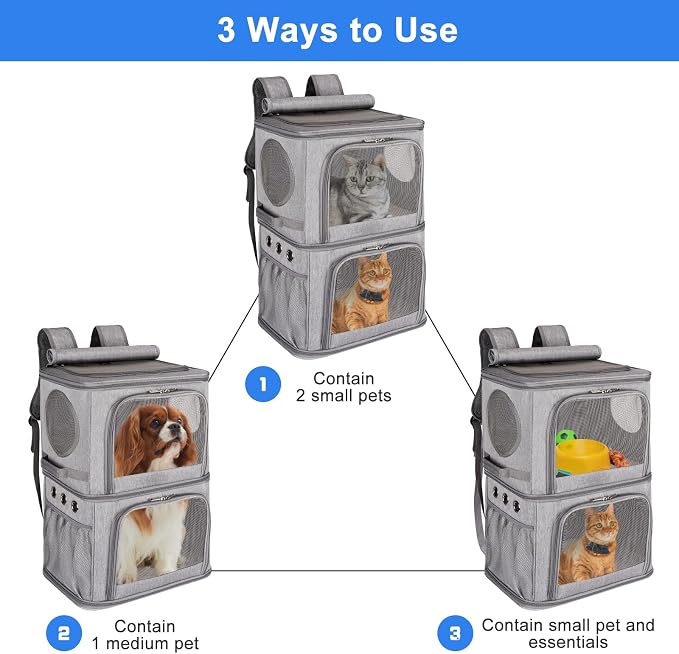 Extra Large Double Pet Carrier Backpack for Cats & Small Dogs | Portable Large Pet Travel Carrier with Super Ventilated Design, Ideal for Hiking, Camping and Outdoor Adventures