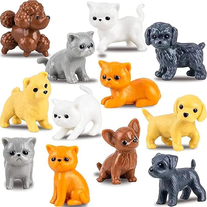 Entervending Tiny Dog and Cat Figurines for Kids - Small Animals Toys in Bulk - Little Pet Toys - Tiny Plastic Toys for Kids Classroom Prizes - 50 Pcs - Easter Gifts for Kids