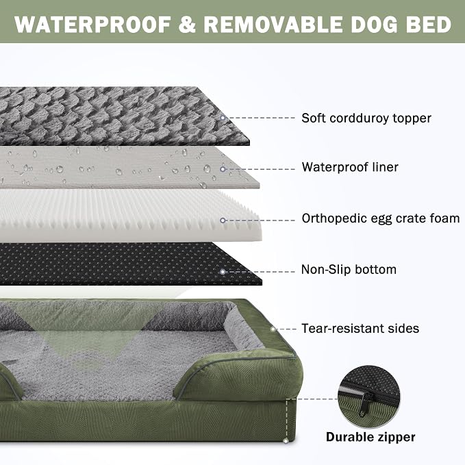 Orthopedic Medium Dog Dogs, Egg-Crate Foam Dog Couch with Washable Removable Cover, Waterproof Lining and Nonskid Bottom
