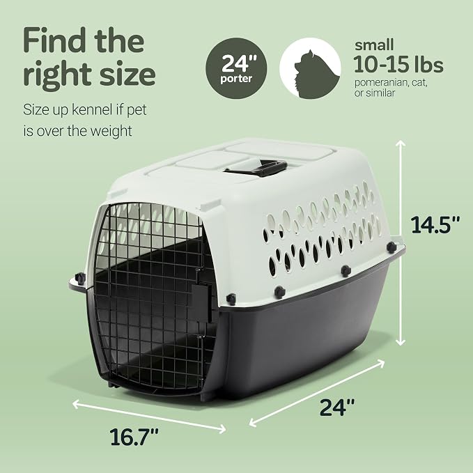 Petmate Pet Porter Fashion Dog Kennel Plastic Crate for Pets 15-20 lbs, Pet Carrier For Home and Travel, Made in USA, 24" L x 14.5" H, Pale Aqua and Black | Airline approved travel crate, durable plastic shell, secure carrier for home and trips, made i...