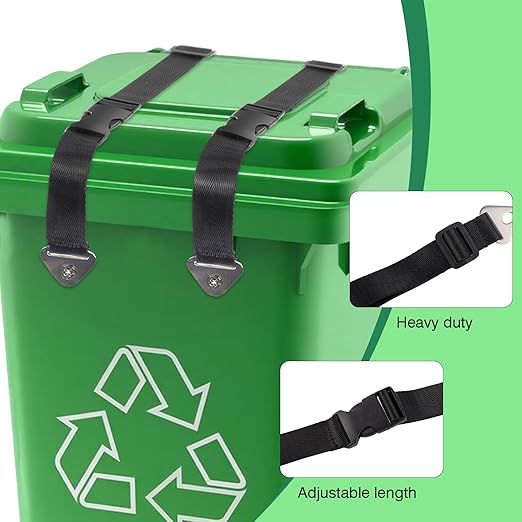 Trash Can Lock Straps 2 PCS, Adjustable Sturdy Outdoor Garbage Can Lid Lock Bungee Cords, Universal Waste Bin Security Straps for Dogs, Raccoons, Squirrels & Outdoor Critters