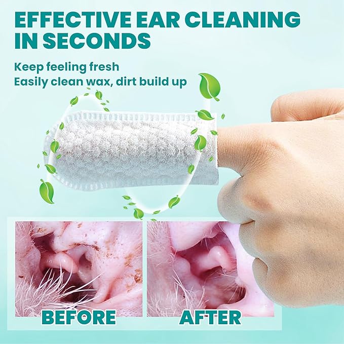MEDUWEDU Wider Ear Cleaner Finger Wipes 60 Counts, Dog Ear Cleaner, Grooming Kit Care for Dogs and Cats,Otic Cleaning Pads, Remove Wax, Dirt & Stop Smelly, Itchy, Non-Irritating, Coconut Scent