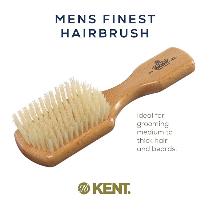 Kent OG4 Rectangular Beachwood Gentlemen's Hair Brush and Facial Brush for Beard Care - Exfoliating Natural Boar Bristle Brush for Mens Grooming, Hair Care, and Beard Straightener for Men's Skin Care