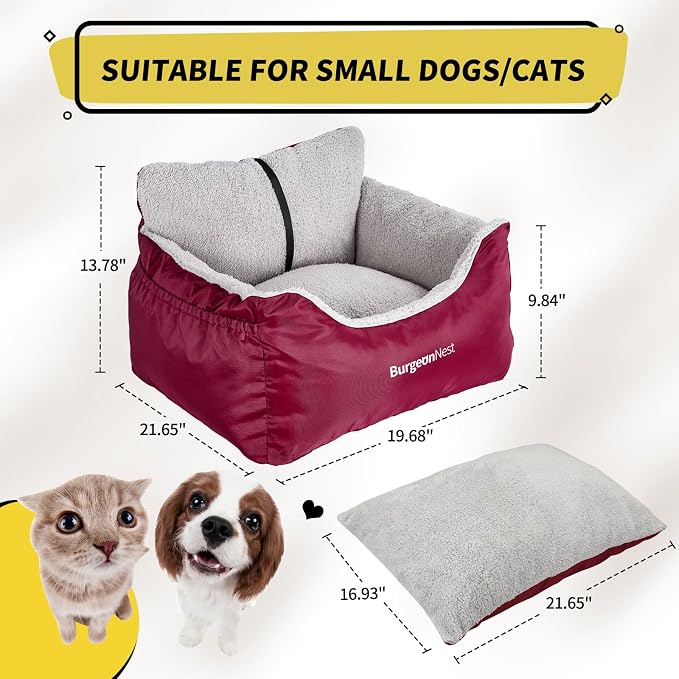 Dog Car Seat for Small Dogs & Cats Under 25 lbs, Red