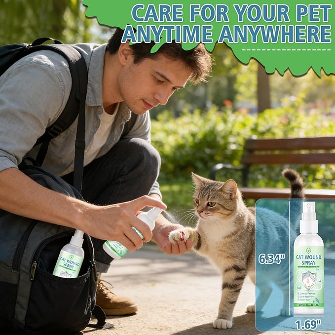 Cat Wound Care Spray, Pet Wound Care Formula for Scratching Irritation Bites Burns Redness, Supports Skin Comfort and Recovery for Kittens, Adult Cats, Pets, 120ml