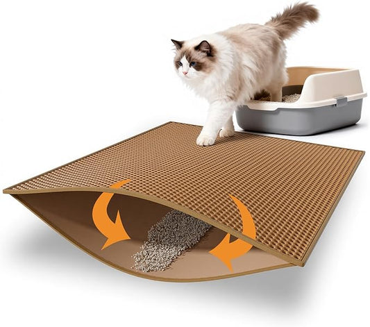 Pieviev Cat Litter Mat Double Layer Waterproof Urine Proof Trapping Mat 1 Pack (30''X24'', Brown)