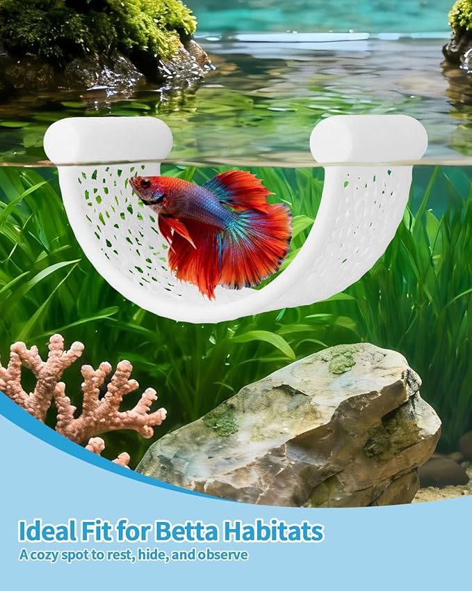 Floating Betta Hammock, Betta Fish Hammock, Floating Rest Platform or Small Aquariums, Nano Tanks, Shrimp, Corydoras, Betta Fish Tank Accessories, Fish Tank Decor, 3D Printed Aquarium Decor (White)