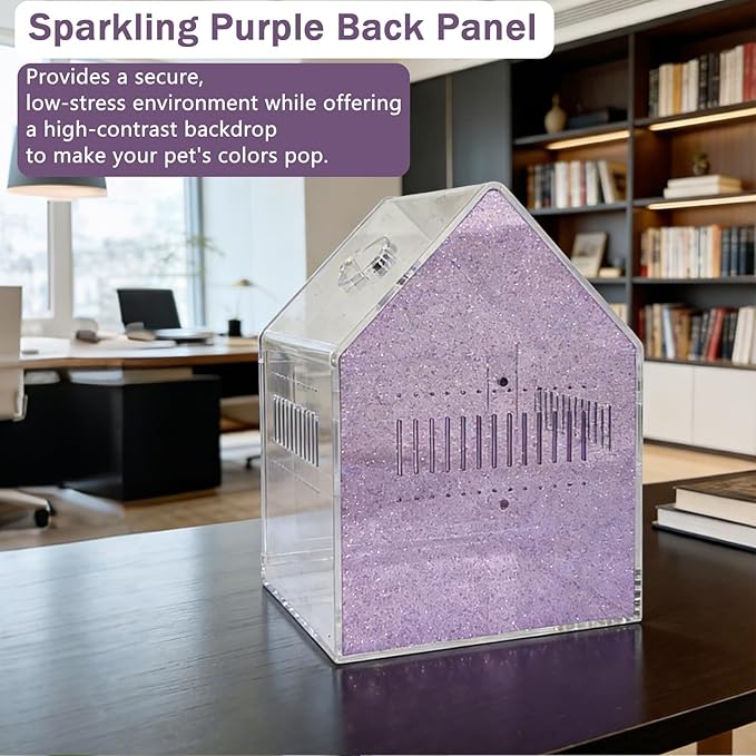 Magnetic Acrylic Spider Enclosure 5.3x5.3x7.3 Inch, House Shape Terrarium with Sparkling Purple Background for Jumping Spiders, Tarantula Slings & Mantis, Escape-Proof Habitat with Ventilation