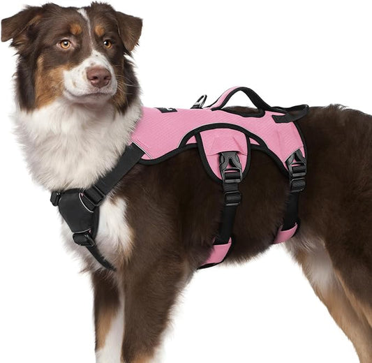 rabbitgoo Escape Proof Dog Harness for Medium, No Pull with Lift Handle | No Escape, Full Soft Padded, Reflective Adjustable Vest, Leash Clip for Walking Hiking Training, Pink, Medium