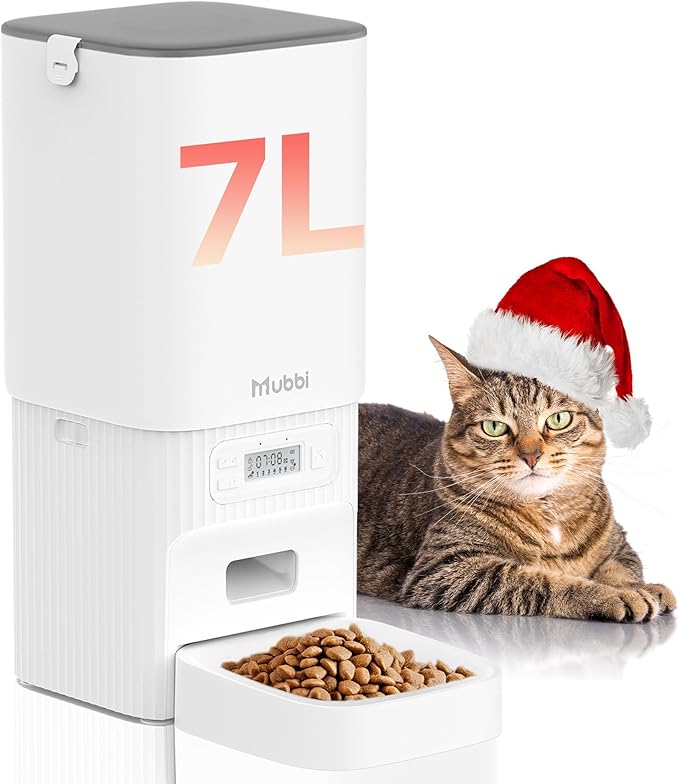 Automatic Cat Feeder - 7L/29 Cups Cat Food Dispenser with Desiccant Bag, 1–6 Meals, Ideal for 2–15mm Dry Food, Auto Pet Feeder with Dual Power Supply, Automatic Dog Feeder for Small Medium Breed